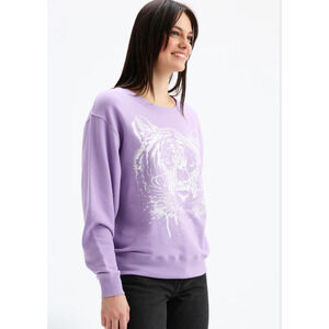 CHRLDR Tiger Foil Crewneck Womens Size Small Sweatshirt Orchid Graphic Sweater